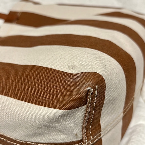 🔥🔥🔥Madewell Stripe Leather Canvas Large Tote Shoulder Bag - Picture 15 of 15